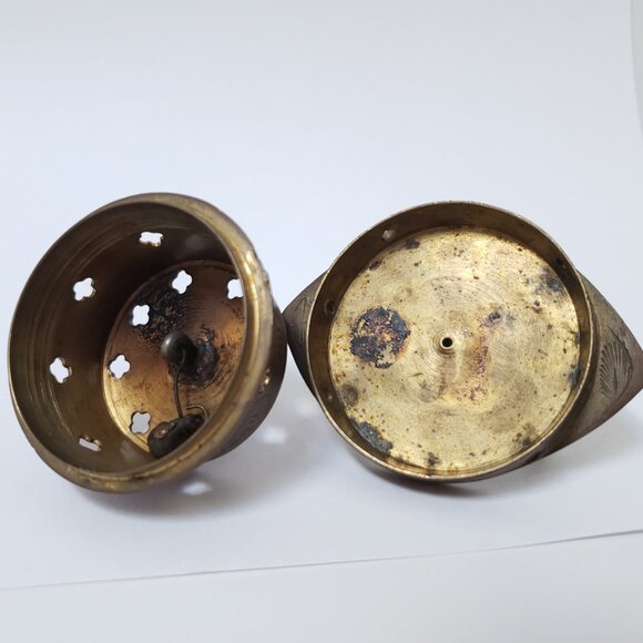 Vintage Brass Sarna India Etched Censure Incense Burner Bell 2 pc. - Picture 4 of 9